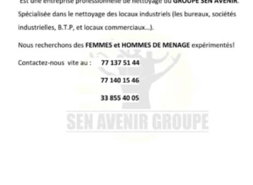 Poste d’homme ou femme de ménage à pourvoir