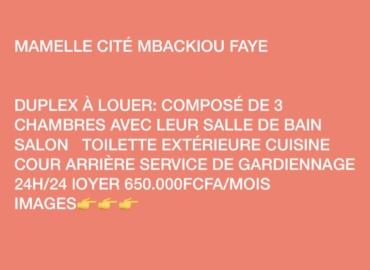 Duplex à louer cité Mbackiou Faye